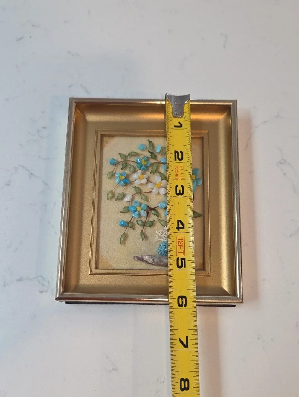 Vintage Gold Framed Mosaic Stone Art 5 By 6 Inch.